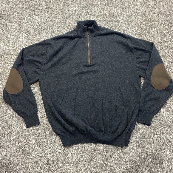 Alan Flusser Sweater Mens XL Quarter Zip‎ Pullover Elbow Patches Cotton Blend - Picture 1 of 9